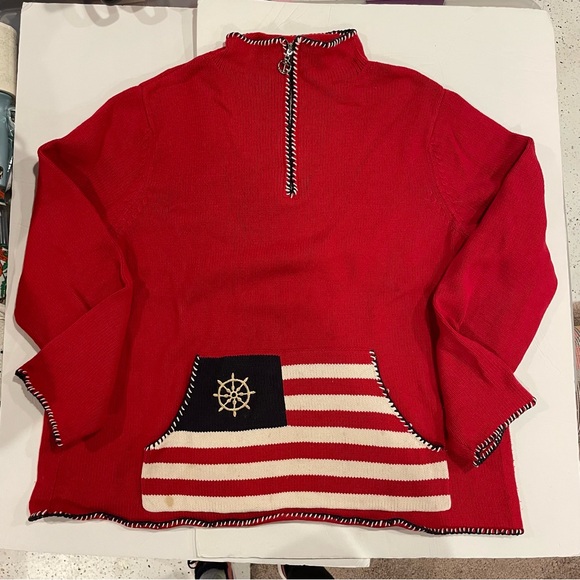 4th of July 90’s-y2k Red 1/4 zip chunky nautical kangaroo pocket sweater ‘Merica - Picture 7 of 8